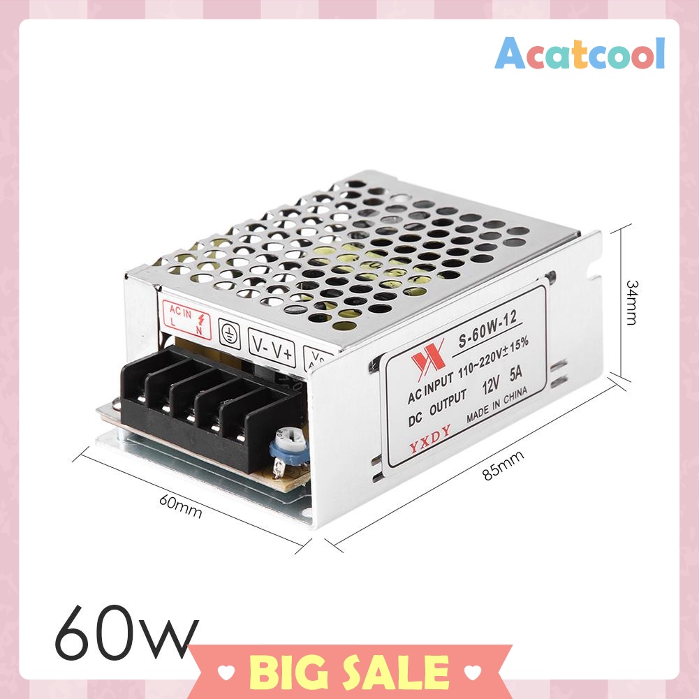 DC 12V 5A 60W Lighting Transformer LED Driver Switch Power Supply Adapter