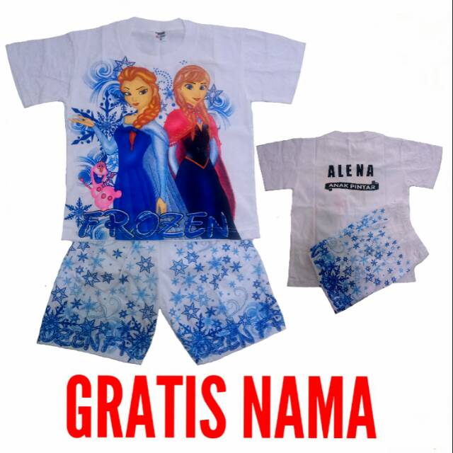  BAJU  FROZEN  GRATIS SABLON NAMA BAJU  SETELAN ANAK  PEREMPUAN 