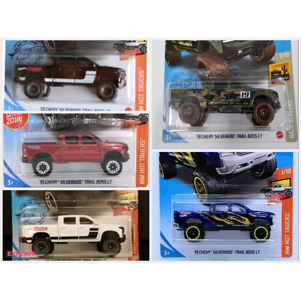 Diecast Hot Wheels 19 CHEVY SILVERADO TRAIL BOSS LT HW Baja Blazers Pickup Pick Up Hijau Putih Hitam