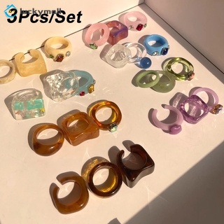 3Pcs / Set Cincin Resin Akrilik Transparan Tidak Teratur Warna-Warni Untuk Wanita