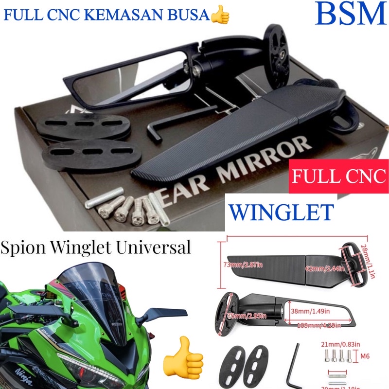 TERMURAH Spion Winglet FULL CNCN Stealth Rear Mirror Spion Motor Stealht Winglet Universal Ninja Zx25R Zx10R Zx636 Z10R R6 Ninja 250 Fi Karbu Nmax Pcx Cbr 250r R15 R25 Dll