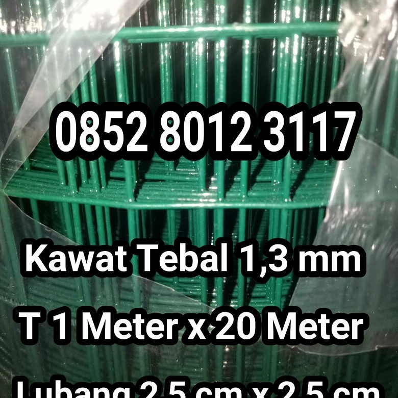kawat loket lapis pvc tebal 1,3 mm lubang 2,5 cm x 2,5 cm T 1 m x 20 m