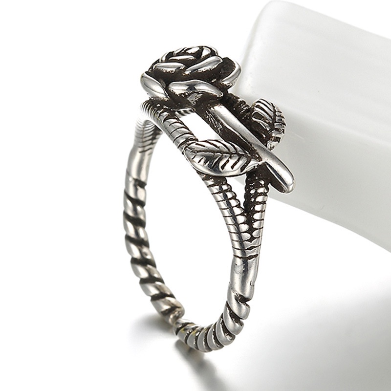 cincin perak 925 asli untuk wanita/Cincin yang Dapat Disesuaikan Rose Benang Perhiasan Retro