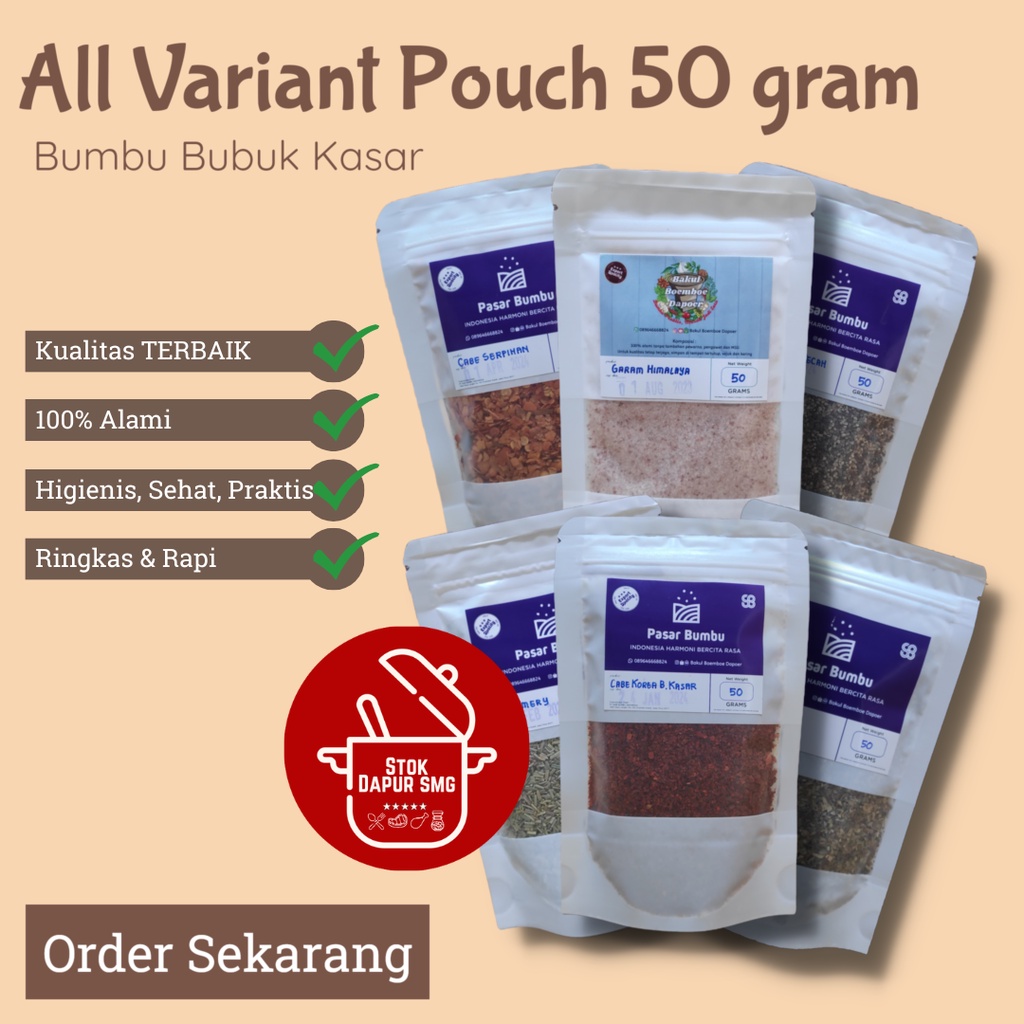 

Pasar Bumbu Dapur Rempah Bubuk Kasar Flakes Lengkap All Varian Pouch Refill 50gr