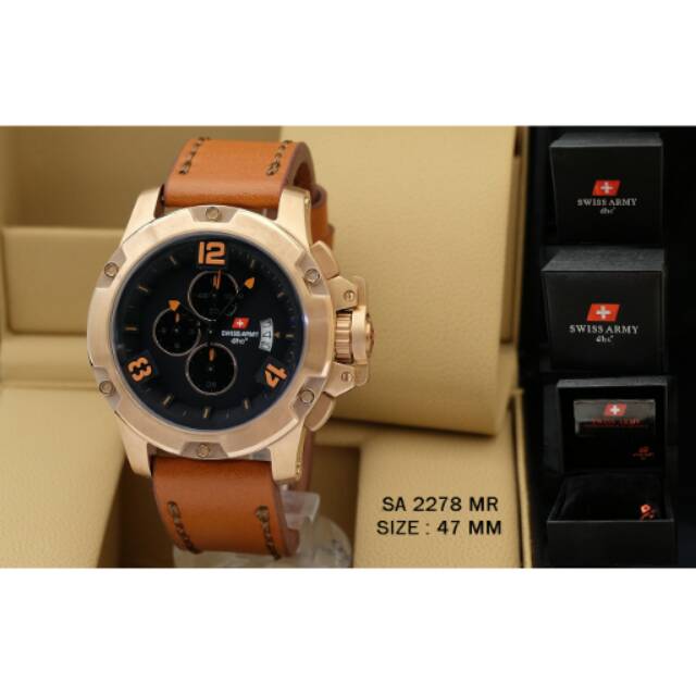 PALING MURAHJAMTANGAN 100% ORIGINAL SWISS ARMY 2278 GOLD TALI COKLAT