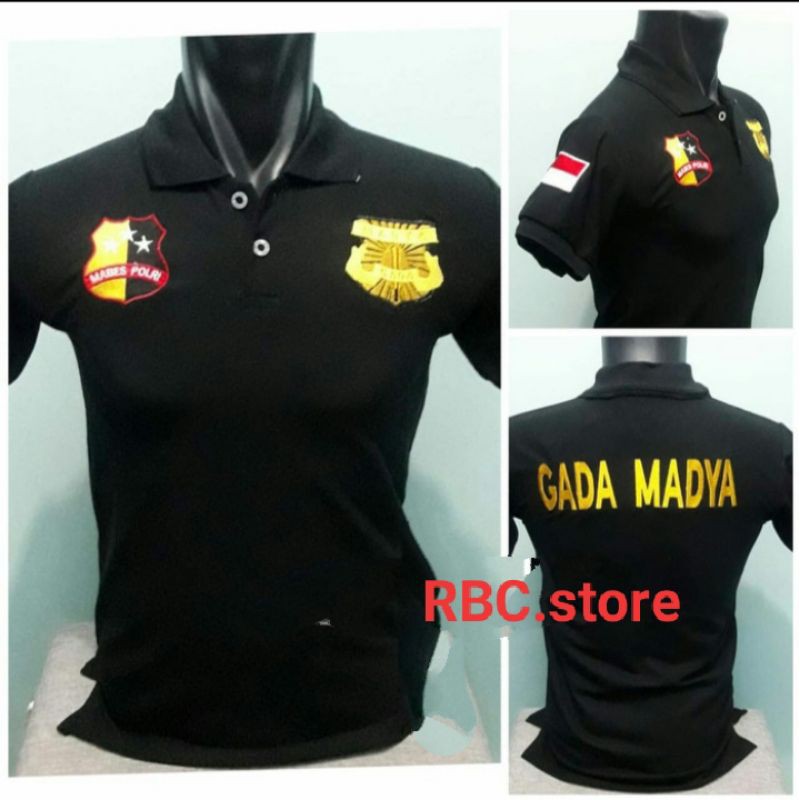KAOS POLO GADA MADYA HITAM PENDEK FULL BORDIR KUNING