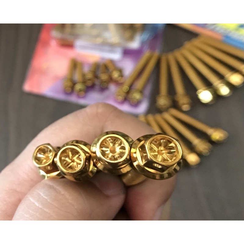 BAUT PROBOLT SET BLOK MESIN WAVE 125 SUPRA 125 KHARISMA FLOWER GOLD ISI 23 PCS ORIGINAL HENG THAILAND