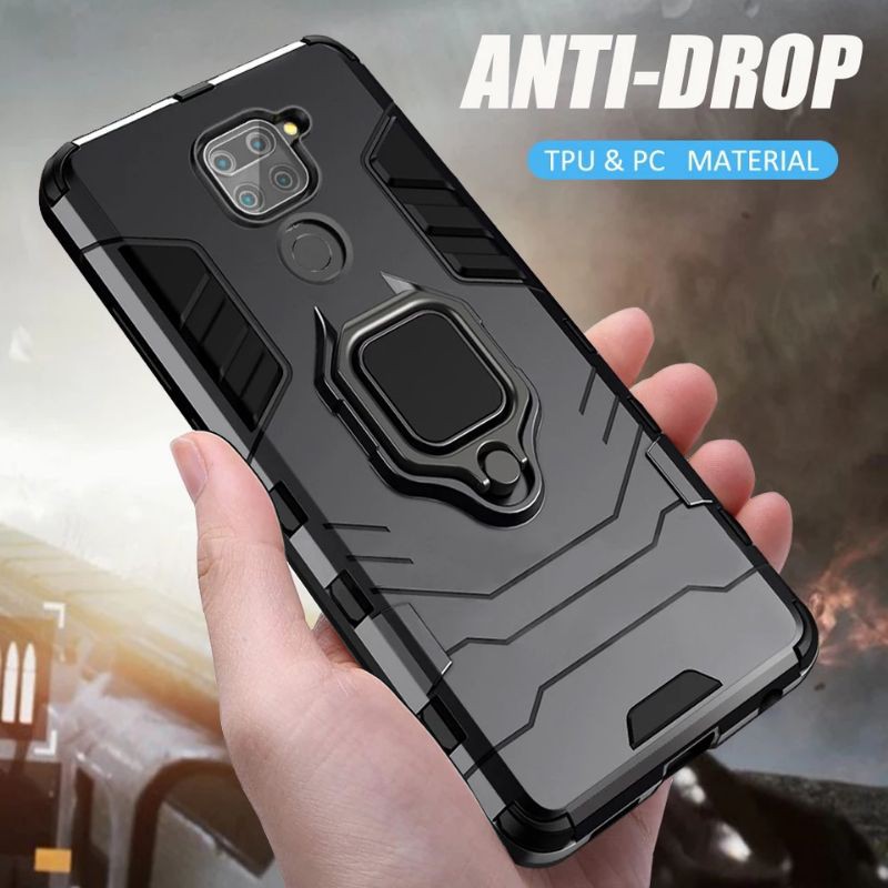 FREE TEMPERED GLASS FULL LAYAR XIAOMI REDMI NOTE 9 HARDCASE HARD CASE RING ROBOT ARMOR REDMI NOTE9