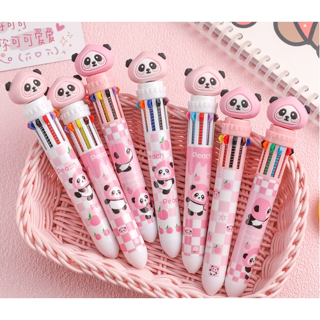 Bolpoin Warna PANDA 10 in 1 / Pulpen 10 Warna / Pena Warna 10in1 / Ballpoint Gel Pen Colorful / Pulpen Karakter Panda 10 Warna / Pulpen Gel 0,5 mm