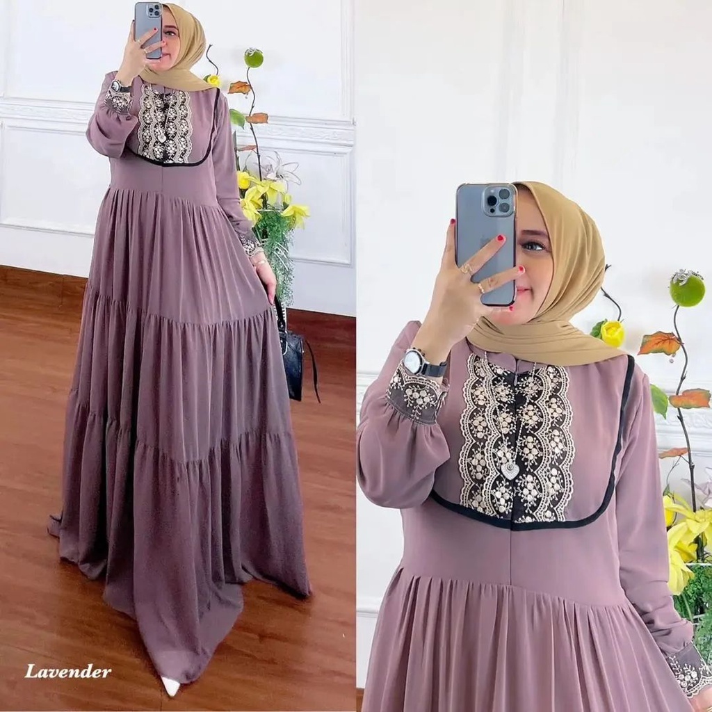 KIARA DRESS BL CERUTY BABYDOLL FULL PURING APLIKASI RENDA LD 110 CM PB 137 CM  BAJU GAMIS WANITA  ELEGAN DAN TRENDY BAJU MURAH BAJU SIMPLE 2022