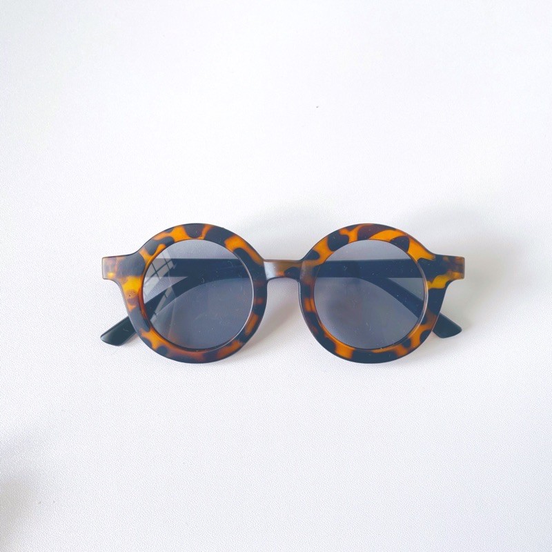 Little Whimsea Retro Sunnies / Kacamata Hitam Anak Unisex bentuk O/Kacamata Anak-Glossy Leopard