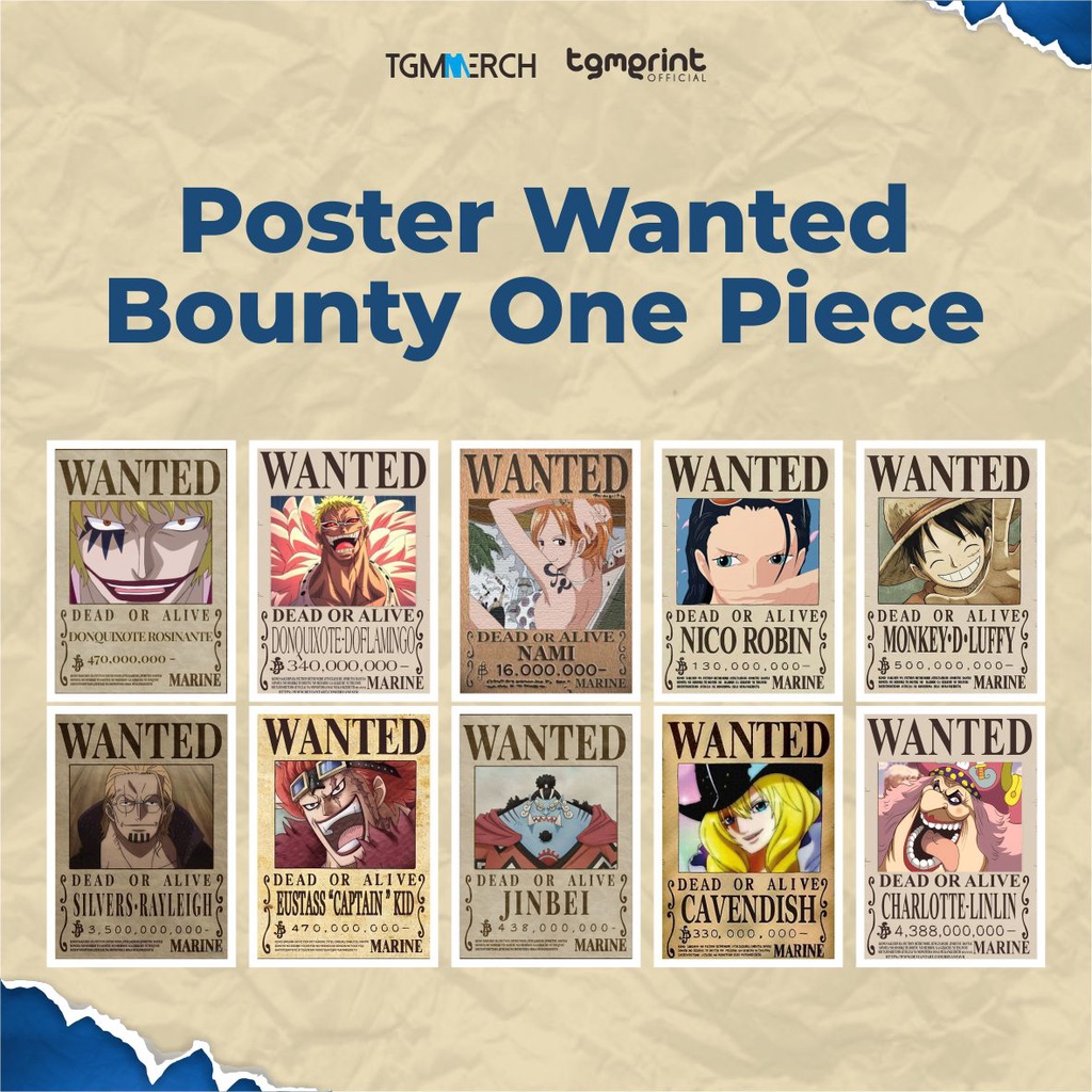 Poster Wanted Bounty One Piece Uk. A5 - A4 | wallpaper Dinding |