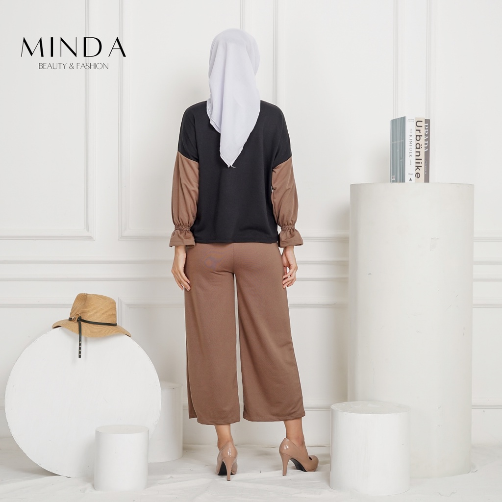 Baju Wanita Tops Blouse Wrinkle Minda Hayley Black Mocca