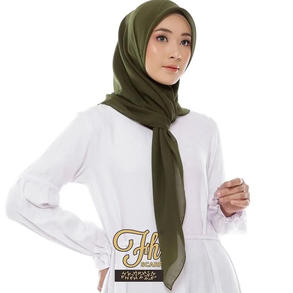 "WAT. 888087" kerudung jiilbab / hijab segi empat bahan bella square polos jahit tepi neci murah premium warna hijau matcha / sage green