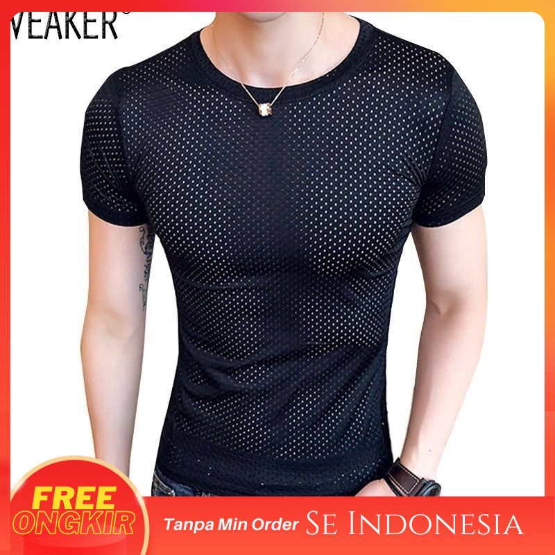 『Free Ongkir』 kaos cowok import 2018 Baru Pria Seksi Transparan Mesh T-shirt Pria Lengan Pendek