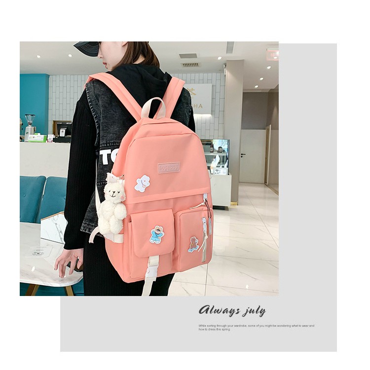 TB-70 set 5 pcs tas wanita ransel sekolah kampus pouch canvas bag import korea jepang