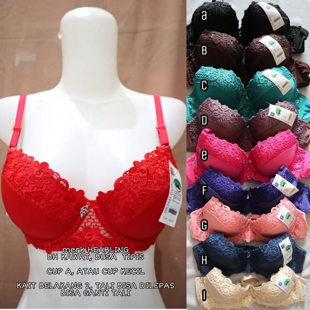 BH KAWAT merk HEARLING BUSA  TIPIS  CUP A KAIT BELAKANG 2, TALI BISA DILEPAS BISA GANTI TALI