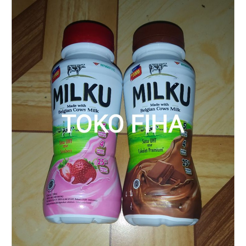 

MILKU 200ml - Susu UHT rasa Strawberry | Coklat Premium (Made With - Belgian Cows Milk)