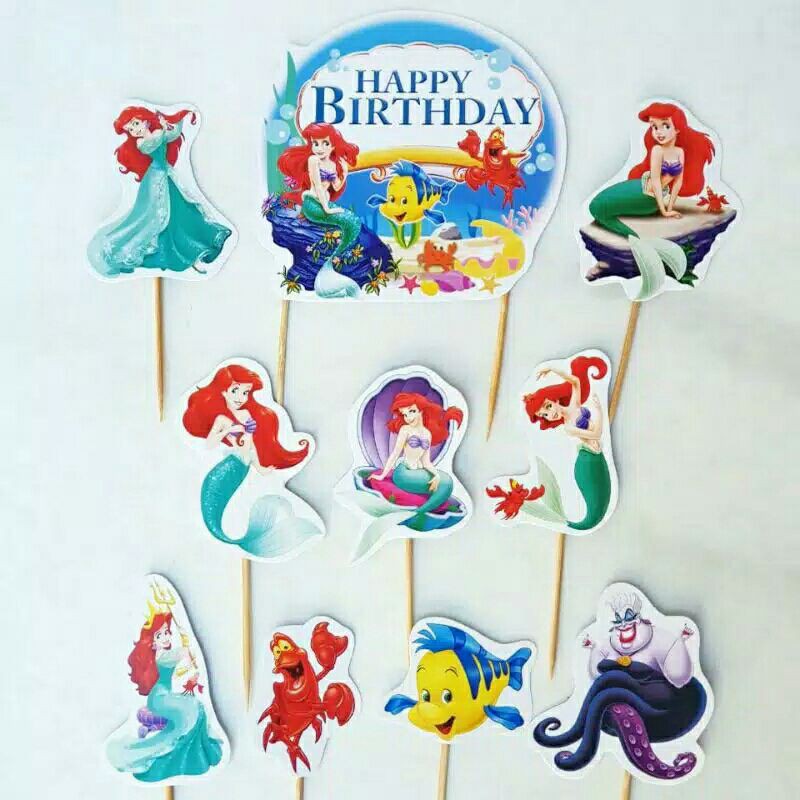 satu set topper toper cake hiasan kue ulang tahun karakter Ariel mermaid duyung