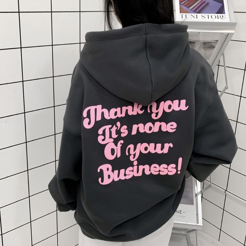 ( S - 6XL ) Zip Hoodie Bigsize Wanita Jaket Sleting THANK YOU BUSINESS Jumbo Jumper Korean Harajuku Urban Style Ullzang Women Fashion