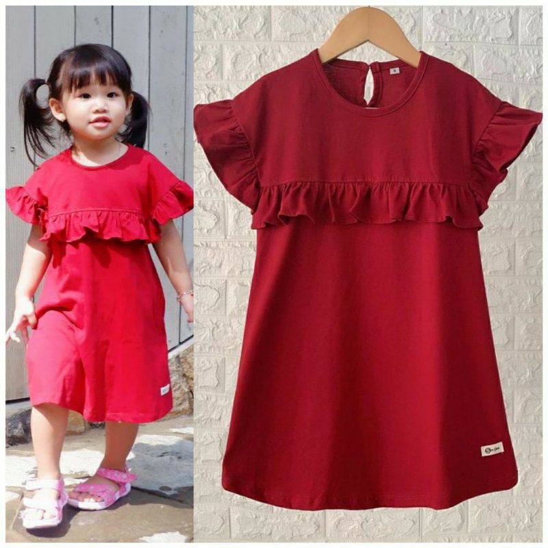 Dress Anak Ruffle Rumbay Polos Smilee Original Kaos Anak Super Premium Baju Anak Perempuan Terlaris Termurah Best Seller