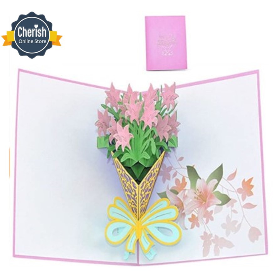 POP UP 3D CARD - Kartu Ucapan 3 Dimensi FLOWER BOUQUET - Greeting Card unik - 4 Warna