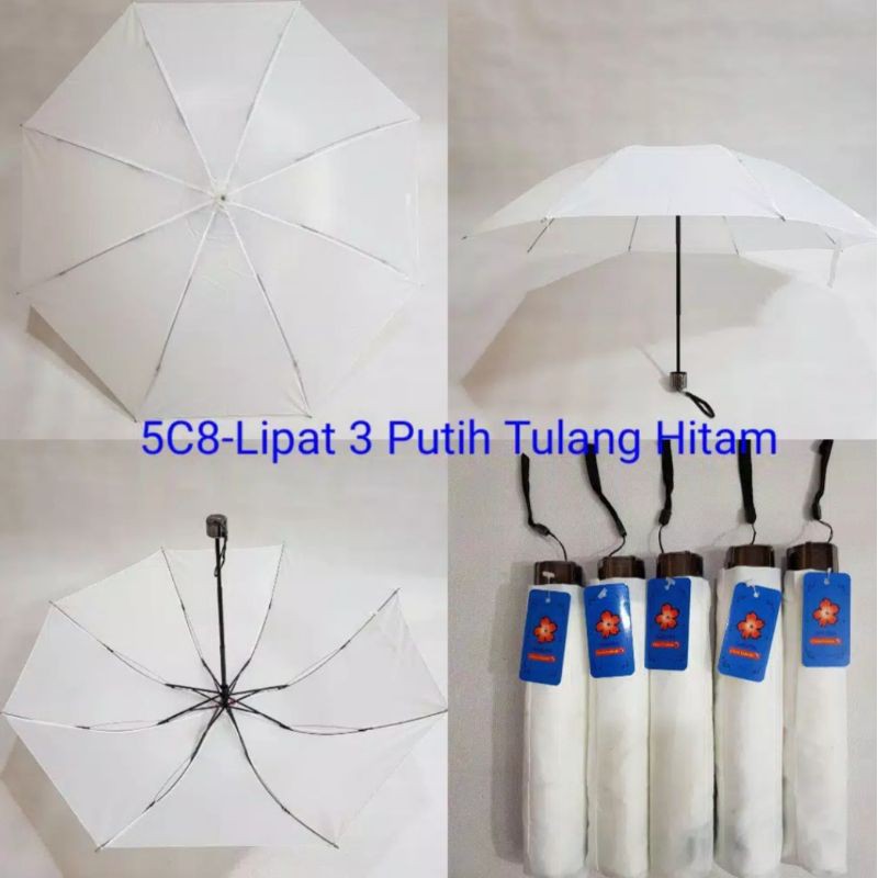 Payung Lipat Sakura PUTIH Rangka Balik ada Sarung + Sablon Custom