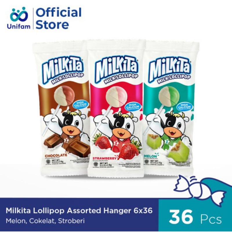 1 pack permen milkita lollipop hanger isi 30 pcs eceran 1000