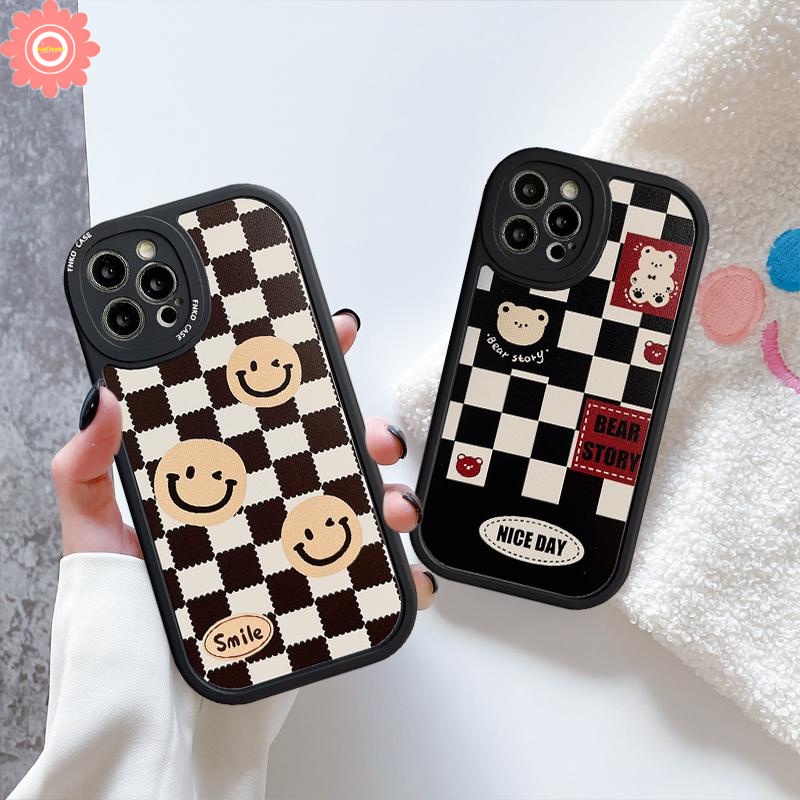 Casing Kotak Kotak OPPO A17 A17K A57 A95 A96 A7 A12 A5S A3S A5 A9 A16 A3S A15 A74 A54 A31 A92 A1K A55 A16K A16E A76 A11K A15s A53 A52 Reno 6 7Z 7 4 4F Motif Kotak Smiley Bear Case Pelindung Earphone Bluetooth Airpod