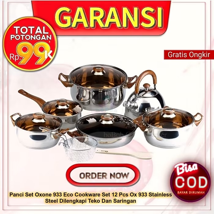 OXONE Panci Set Stainless Steel 12 Pcs Eco Cookware Set OX-933 Dilengkapi Teko Dan Saringan
