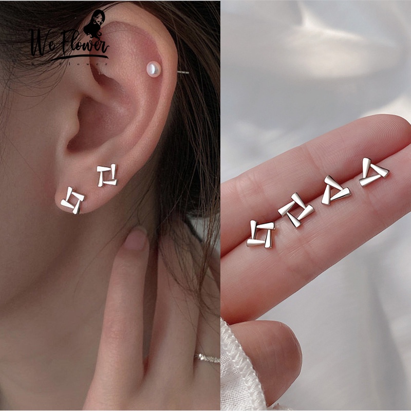 We Flower Anting Stud S925 Silver Bentuk Segitiga Persegi Geometris Hollow Minimalis Untuk Wanita