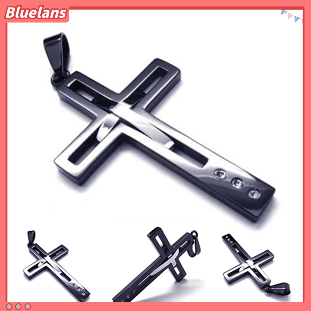 Bluelans Men Black Titanium Steel Punk Cross Pendant Chain Hollow Fashion Necklace