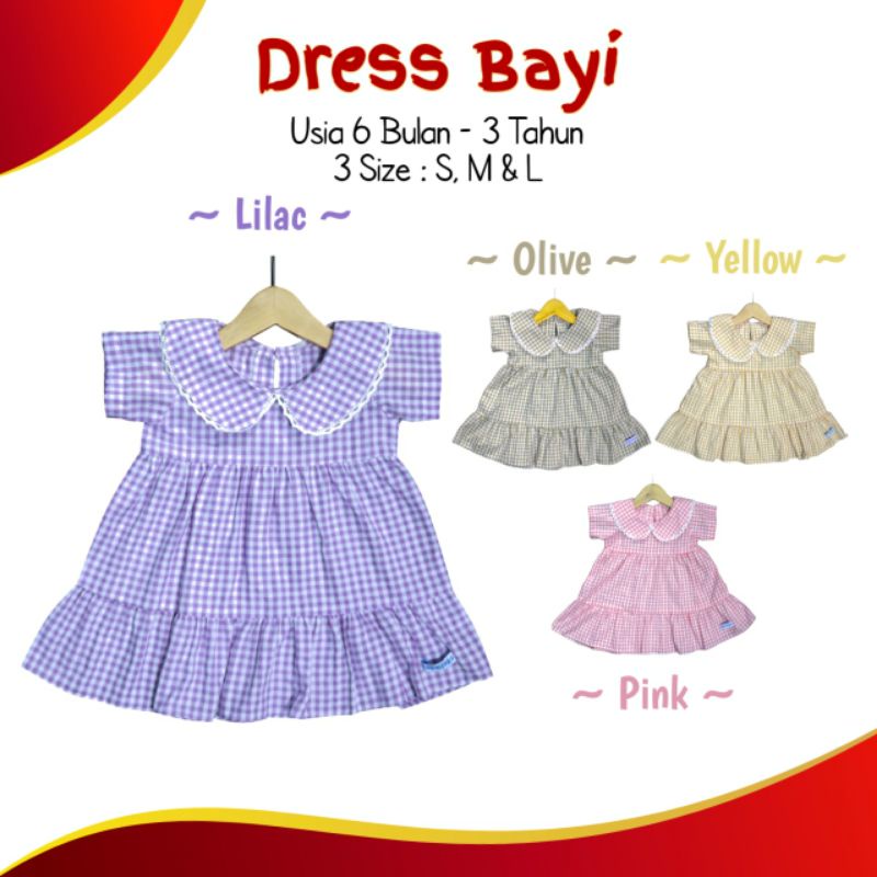 Baby Makaila - Dress Anak perempuan Kerah Renda kotak-kotak usia 6bulan-3tahun Warna lilac Salem kun