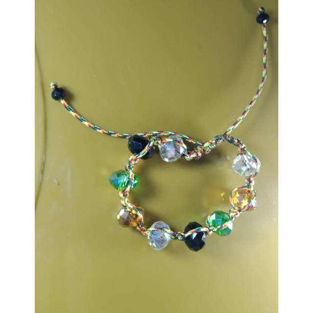 Gelang kristal warna warni tali 5 warna emas