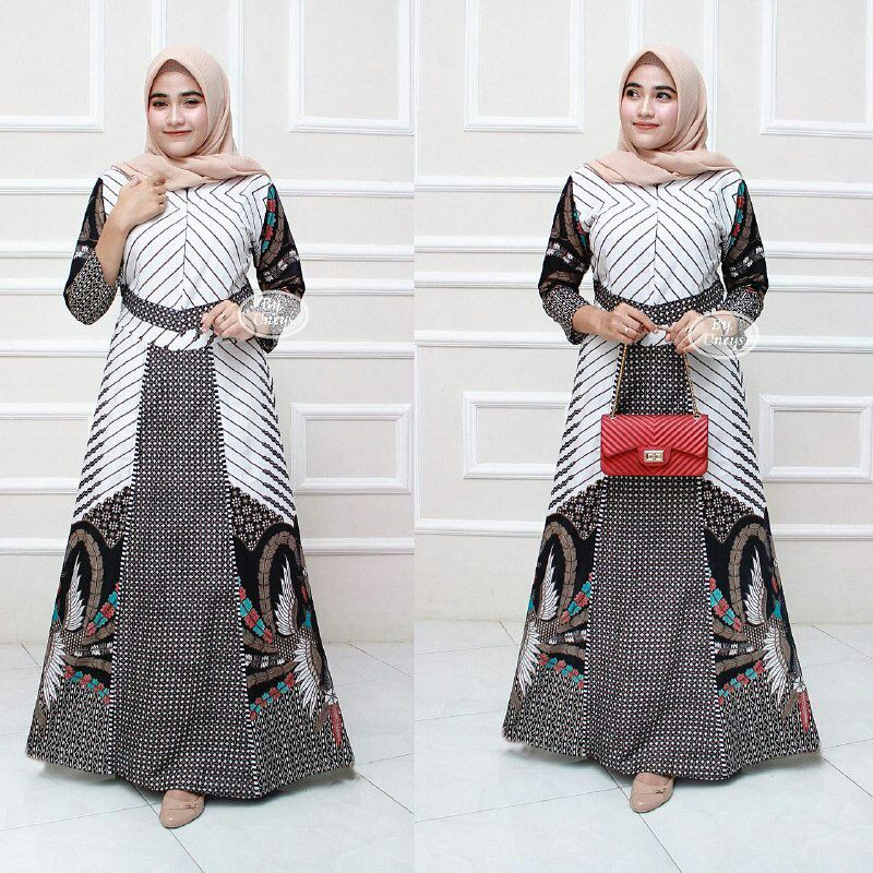 Gamis Batik Wanita Kombinasi Terbaru Baju Gamis Batik Jumbo