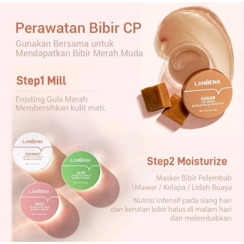 [BPOM] Lanbena Lip Mask | Sugar | Rose | Aloe Vera | Coconut