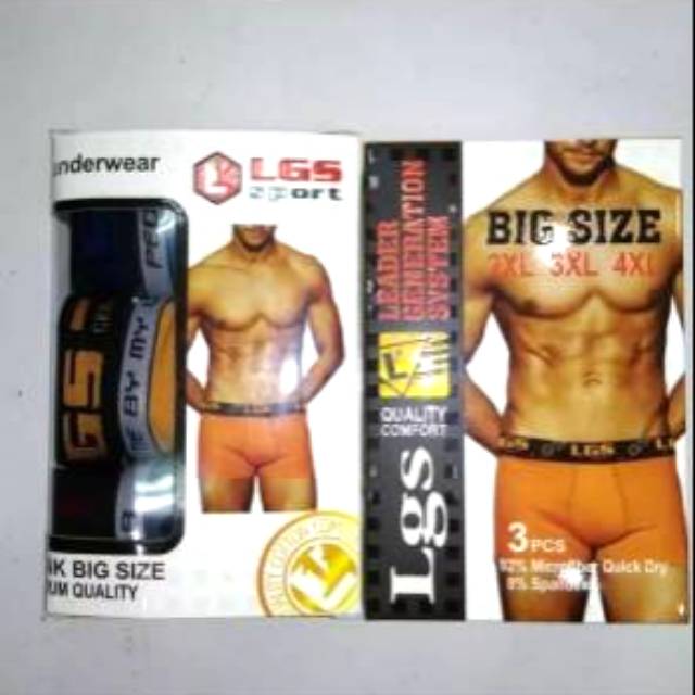 Celana Dalam Boxer LGS 678 ISI3Pcs| Celana Boxer LGS BIG SIZE Bahan Microfiber