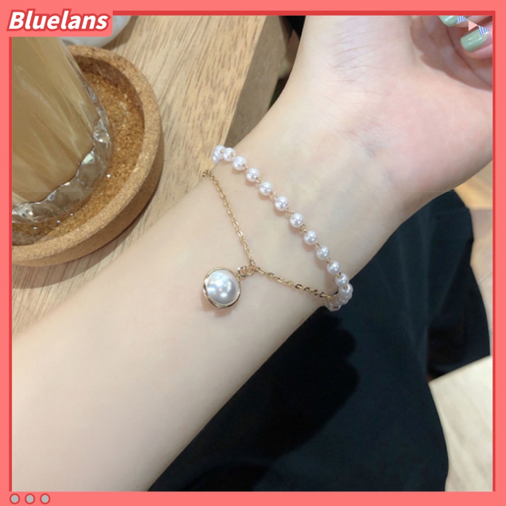 Bluelans Kalung Gelang Lapis Ganda Aksen Mutiara Imitasi Untuk Wanita