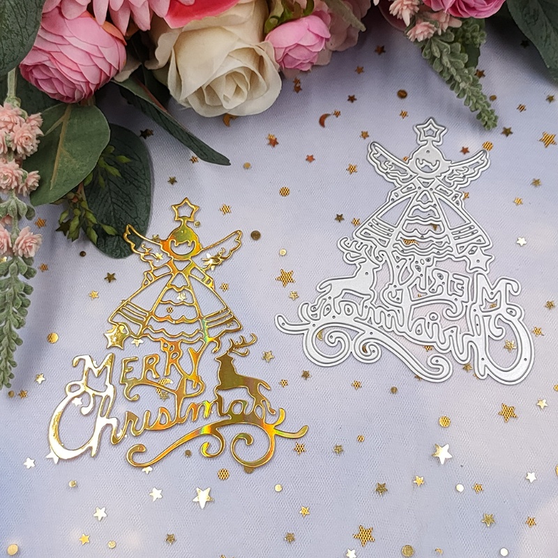 Cetakan Stensil Cutting Dies Motif Malaikat Natal Bahan Metal Untuk Scrapbook / Craft DIY / Embossing