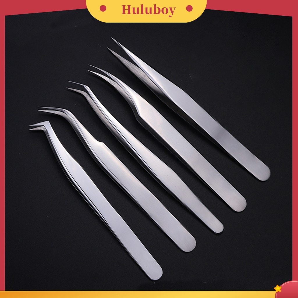 Huluboy Huluboy♡ Pinset Bulu Mata Profesional Bahan Stainless Steel Warna Silver Untuk Pemula