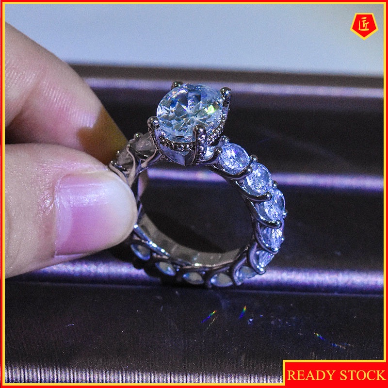 [Ready Stock]Full Diamond Moissanite Ring Simple Personality