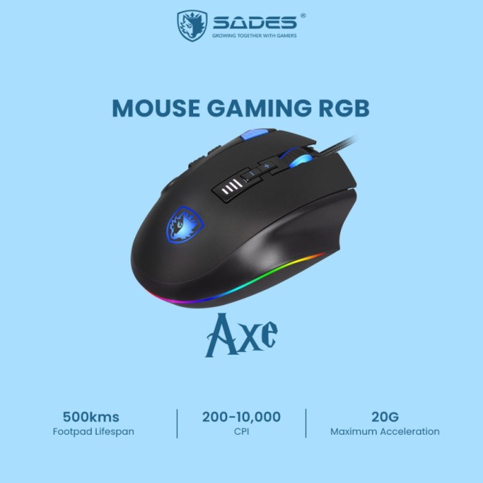 Sades Axe Mouse Gaming Macro RGB FPS/Moba Mechanical Black Original - Hitam