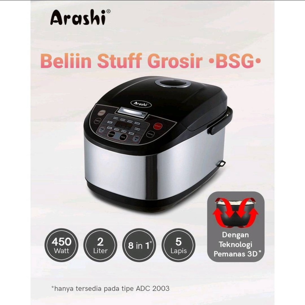 FLASH SALE!! Penanak Nasi Serbaguna 8 in 1 ARASHI/ Rice Cooker Digital Multifungsi ARASHI ADC 2003