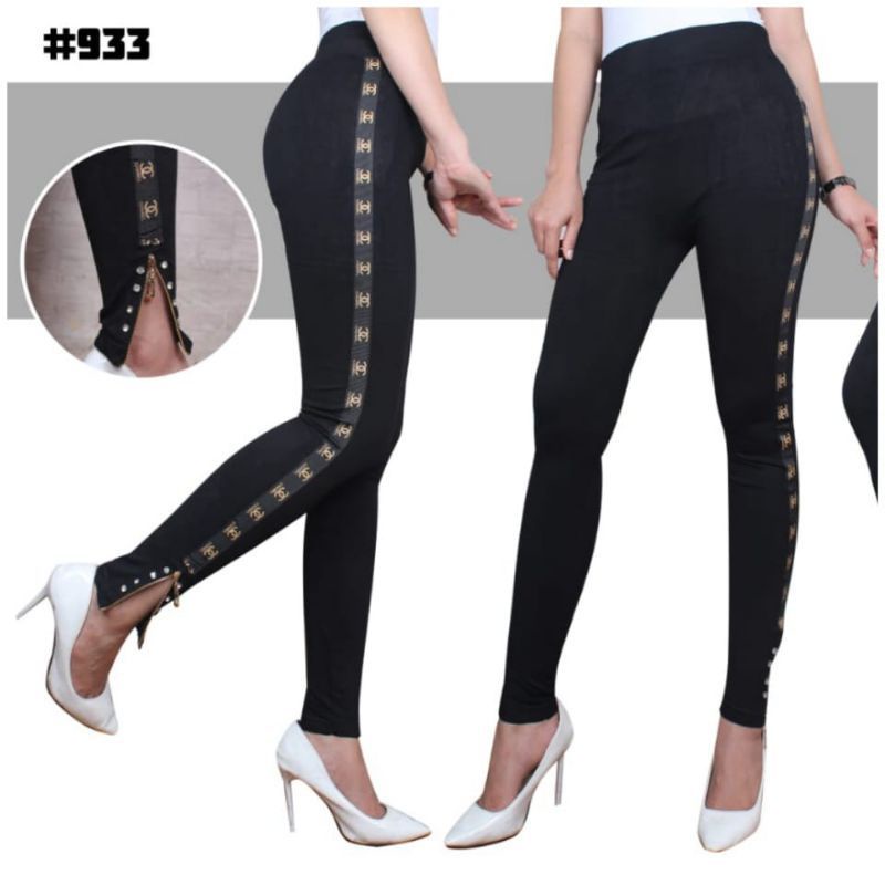 LEGGING PANJANG IMPORT STRIP SLETING BAWAH / LEGGING WANITA IMPORT SLETING MUTIARA