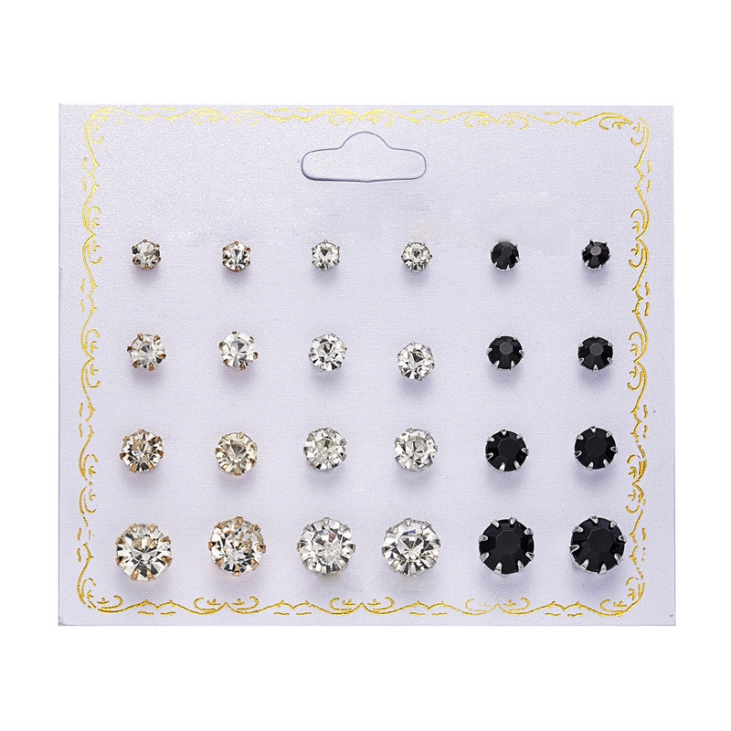 12 Pasang/Set Anting korea Tusuk Model Mutiara Intan Bentuk Bulat Gaya Korea Untuk Wanita Earrings piercing aksesoris wanita-15