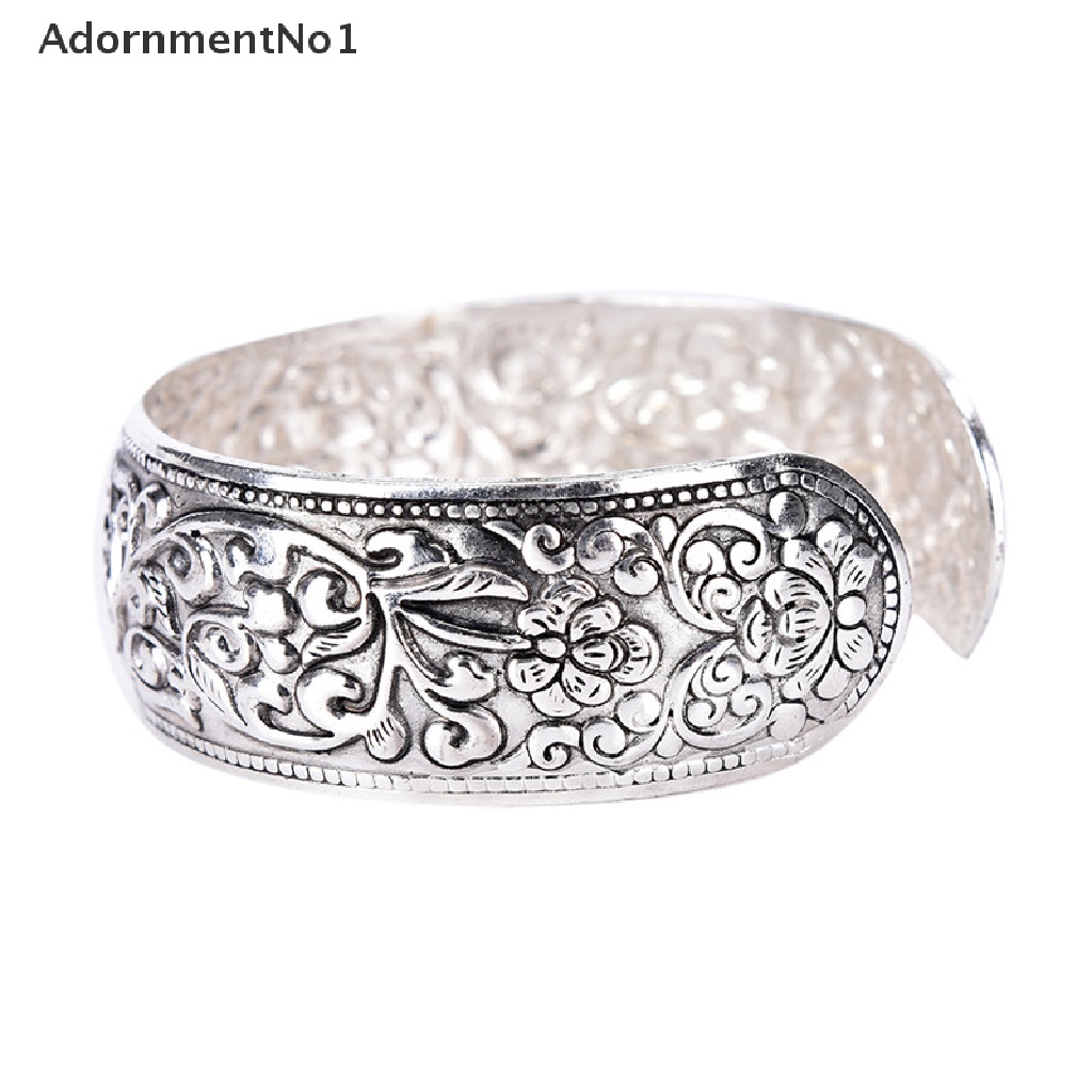 (AdornmentNo1) Gelang Bangle Cuff Silver Tibet Motif Ukiran Bunga Untuk Wanita