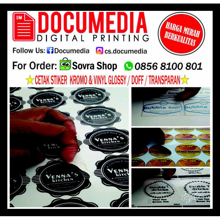 

Terlaris Cetak Stiker Vinyl + Cutting (Bulat/Oval/Customized) Terjamin