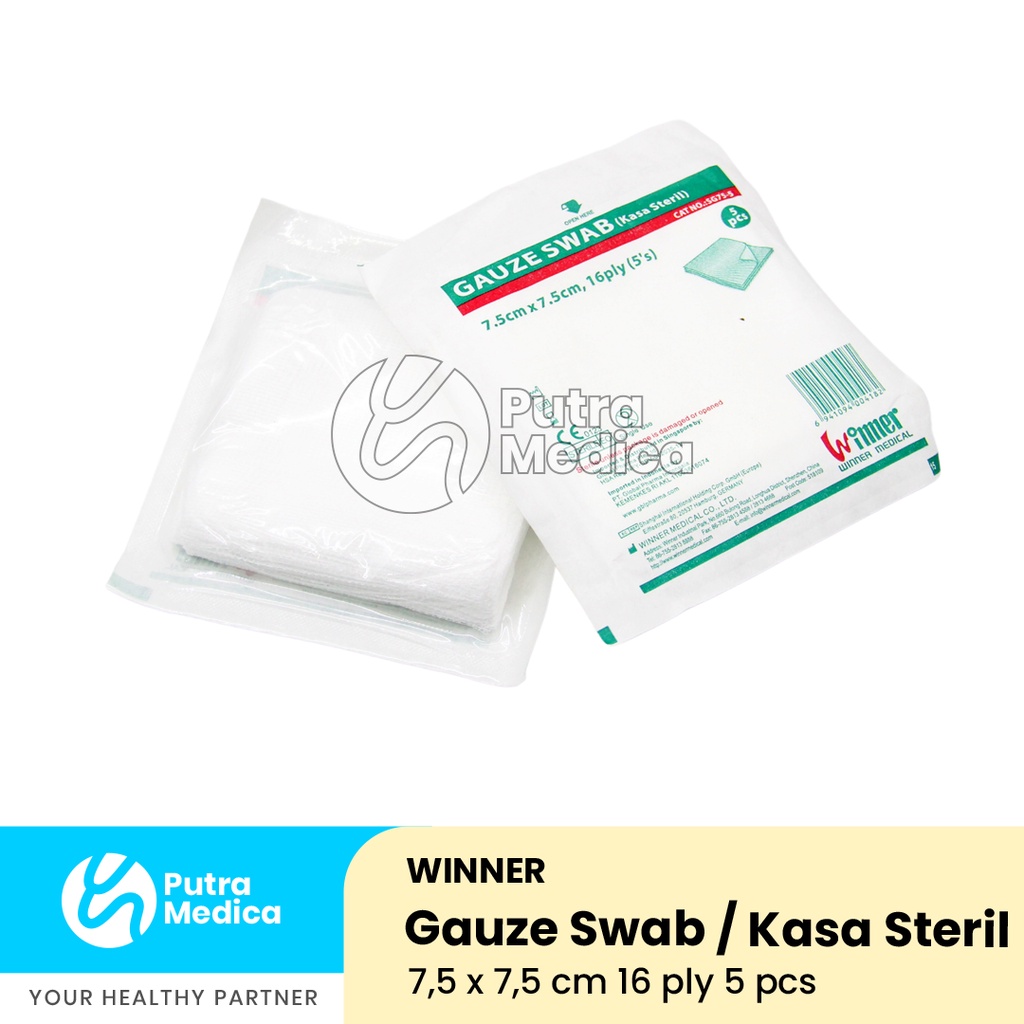 Winner Gauze Swab 7,5cm x 7,5cm 16ply 5pcs / Kasa Steril / Kassa Pembalut Penutup Luka / Alat PPPK / Perlengkapan P3K