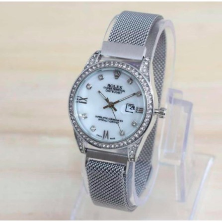 BAJ JAM TANGAN MURAH ROLEX PASIR RANTAI TANGGAL MAGNET PREMIUM ANALOG FASHION // RX014