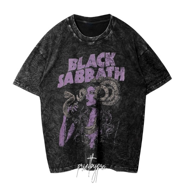 T-Shirt Band Black Sabbath Woman's Snake Oversized - Kaos Baju Washed Band Vintage